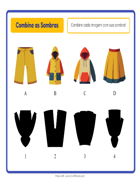 Pré-visualização da ficha de Pareamento De Sombras com Roupas para Educação infantil (pré-escola, 5-7 anos)
