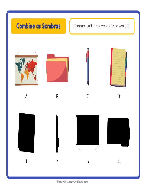 Pré-visualização da ficha de Pareamento De Sombras com Sala de aula para Educação infantil (pré-escola, 5-7 anos)