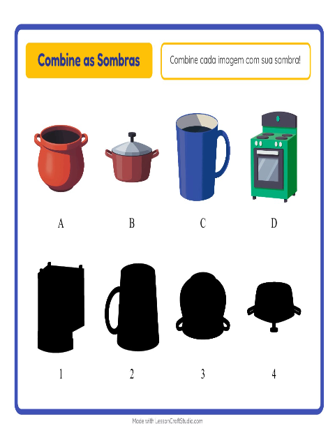 Pré-visualização da ficha de Pareamento De Sombras com Utensílios de cozinha para Educação infantil (pré-escola, 5-7 anos)
