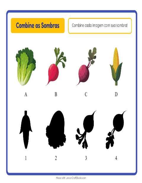 Pré-visualização da ficha de Pareamento De Sombras com Vegetais para Educação infantil (pré-escola, 5-7 anos)
