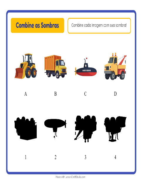 Pré-visualização da ficha de Pareamento De Sombras com Veículos para Educação infantil (pré-escola, 5-7 anos)