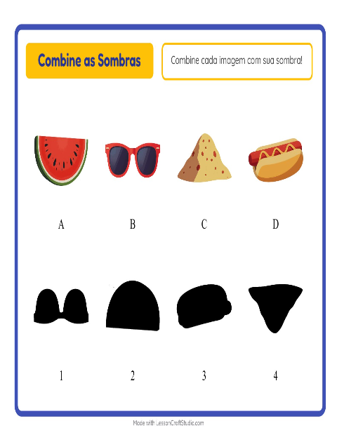 Pré-visualização da ficha de Pareamento De Sombras com Verão para Educação infantil (pré-escola, 5-7 anos)