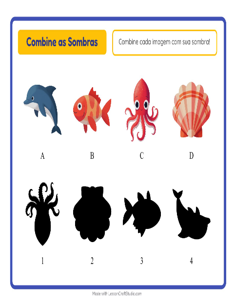 Pré-visualização da ficha de Pareamento De Sombras com Vida marinha para Educação infantil (pré-escola, 5-7 anos)