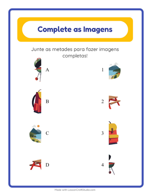 Pré-visualização da ficha de Pareamento De Sombras com Acampamento para Educação infantil (pré-escola, 5-7 anos)