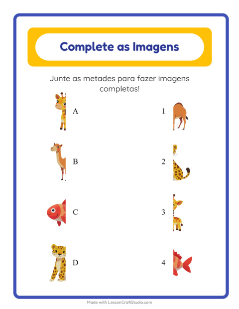 Pré-visualização da ficha de Pareamento De Sombras com Animais para Educação infantil (pré-escola, 5-7 anos)