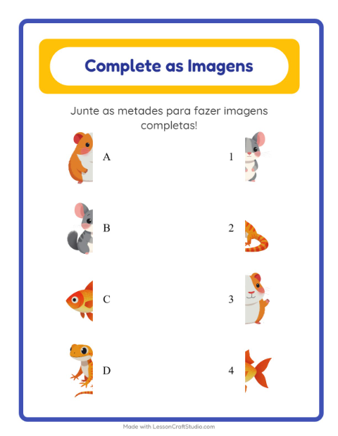 Pré-visualização da ficha de Pareamento De Sombras com Animais de estimação para Educação infantil (pré-escola, 5-7 anos)