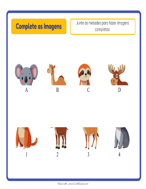Pré-visualização da ficha de Pareamento De Sombras com Animais do zoológico para Educação infantil (pré-escola, 5-7 anos)