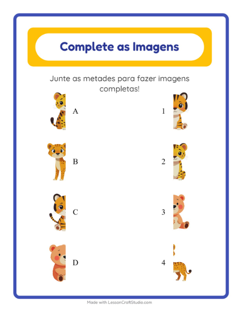 Pré-visualização da ficha de Pareamento De Sombras com Animais do zoológico para Educação infantil (pré-escola, 5-7 anos)