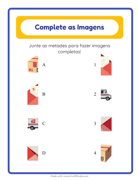 Pré-visualização da ficha de Pareamento De Sombras com Correios para Educação infantil (pré-escola, 5-7 anos)