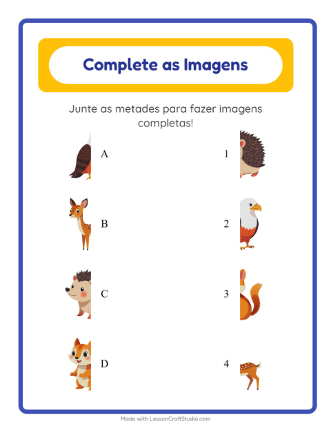 Pré-visualização da ficha de Pareamento De Sombras com Criaturas da floresta para Educação infantil (pré-escola, 5-7 anos)