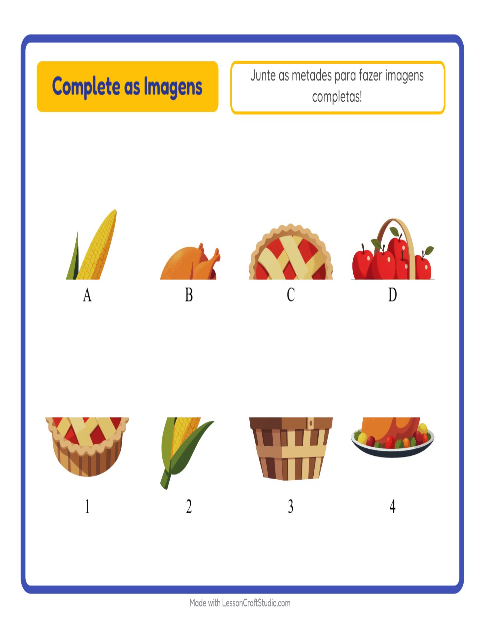 Pré-visualização da ficha de Pareamento De Sombras com Dia de Ação de Graças para Educação infantil (pré-escola, 5-7 anos)