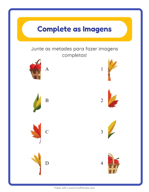 Pré-visualização da ficha de Pareamento De Sombras com Dia de Ação de Graças para Educação infantil (pré-escola, 5-7 anos)