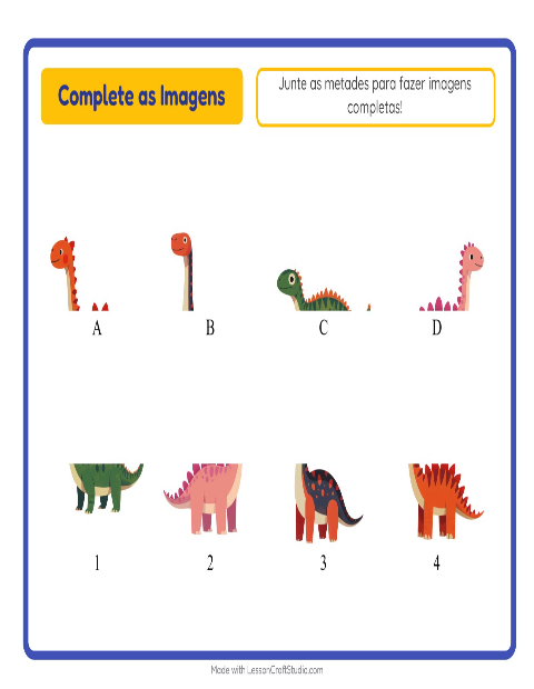 Pré-visualização da ficha de Pareamento De Sombras com Dinossauros para Educação infantil (pré-escola, 5-7 anos)