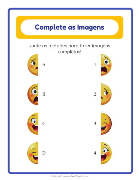Pré-visualização da ficha de Pareamento De Sombras com Emoções para Educação infantil (pré-escola, 5-7 anos)