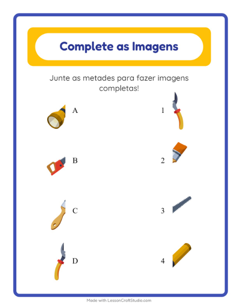 Pré-visualização da ficha de Pareamento De Sombras com Ferramentas para Educação infantil (pré-escola, 5-7 anos)