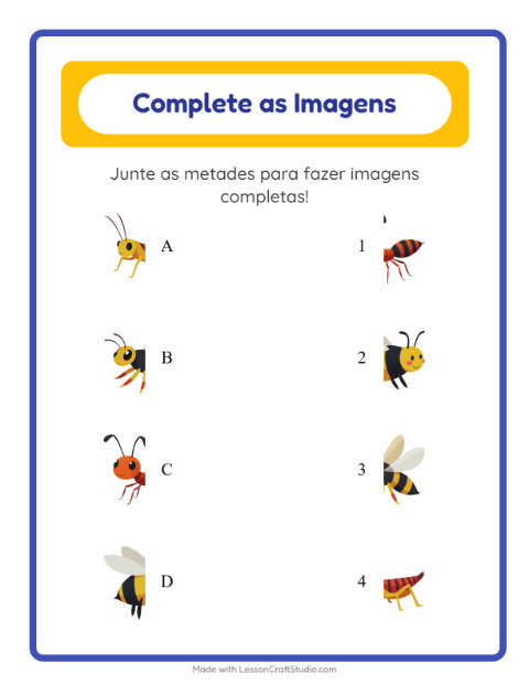 Pré-visualização da ficha de Pareamento De Sombras com Insetos e bichos para Educação infantil (pré-escola, 5-7 anos)