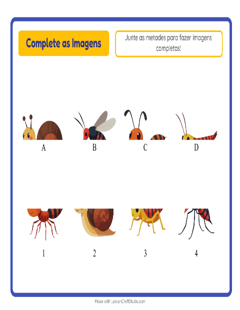 Pré-visualização da ficha de Pareamento De Sombras com Insetos e bichos para Educação infantil (pré-escola, 5-7 anos)