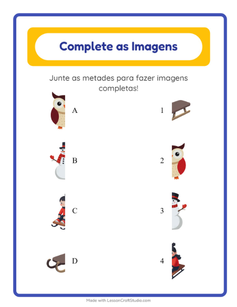 Pré-visualização da ficha de Pareamento De Sombras com Inverno para Educação infantil (pré-escola, 5-7 anos)