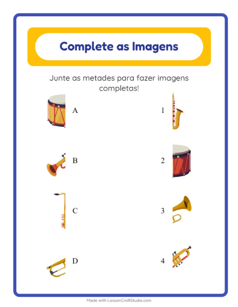 Pré-visualização da ficha de Pareamento De Sombras com Música para Educação infantil (pré-escola, 5-7 anos)