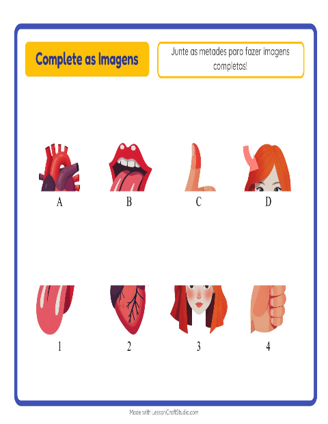 Pré-visualização da ficha de Pareamento De Sombras com Partes do corpo para Educação infantil (pré-escola, 5-7 anos)