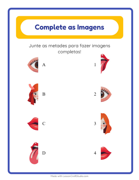 Pré-visualização da ficha de Pareamento De Sombras com Partes do corpo para Educação infantil (pré-escola, 5-7 anos)