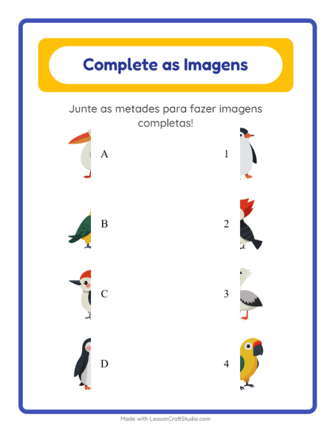 Pré-visualização da ficha de Pareamento De Sombras com Pássaros 2 para Educação infantil (pré-escola, 5-7 anos)