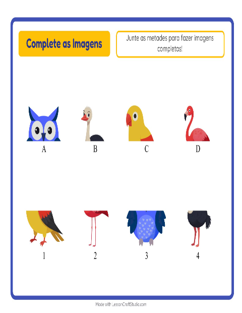 Pré-visualização da ficha de Pareamento De Sombras com Pássaros para Educação infantil (pré-escola, 5-7 anos)