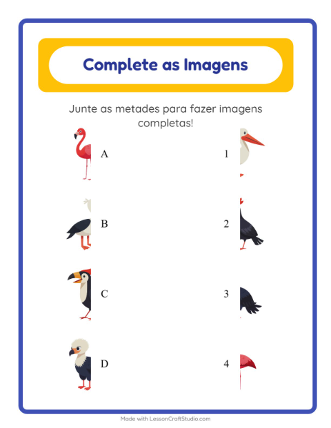 Pré-visualização da ficha de Pareamento De Sombras com Pássaros para Educação infantil (pré-escola, 5-7 anos)