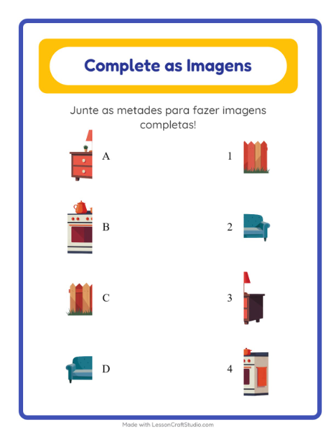 Pré-visualização da ficha de Pareamento De Sombras com Pela casa para Educação infantil (pré-escola, 5-7 anos)