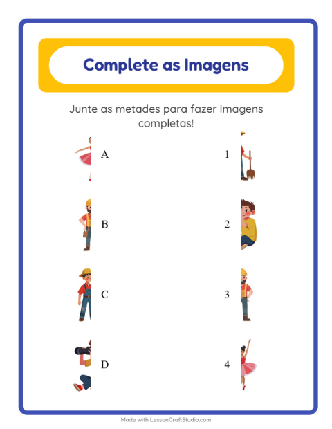 Pré-visualização da ficha de Pareamento De Sombras com Profissões para Educação infantil (pré-escola, 5-7 anos)