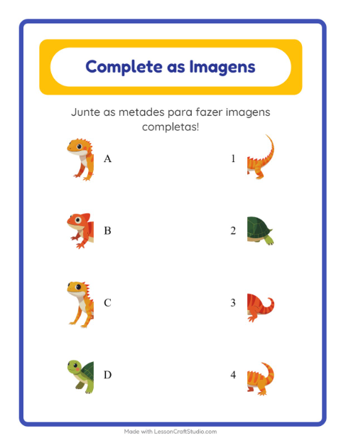 Pré-visualização da ficha de Pareamento De Sombras com Répteis e anfíbios para Educação infantil (pré-escola, 5-7 anos)