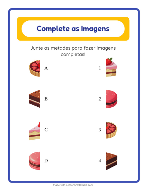 Pré-visualização da ficha de Pareamento De Sombras com Sobremesas e doces para Educação infantil (pré-escola, 5-7 anos)