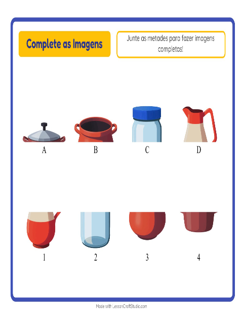 Pré-visualização da ficha de Pareamento De Sombras com Utensílios de cozinha para Educação infantil (pré-escola, 5-7 anos)
