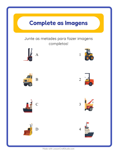 Pré-visualização da ficha de Pareamento De Sombras com Veículos para Educação infantil (pré-escola, 5-7 anos)