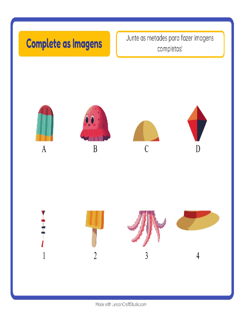Pré-visualização da ficha de Pareamento De Sombras com Verão para Educação infantil (pré-escola, 5-7 anos)