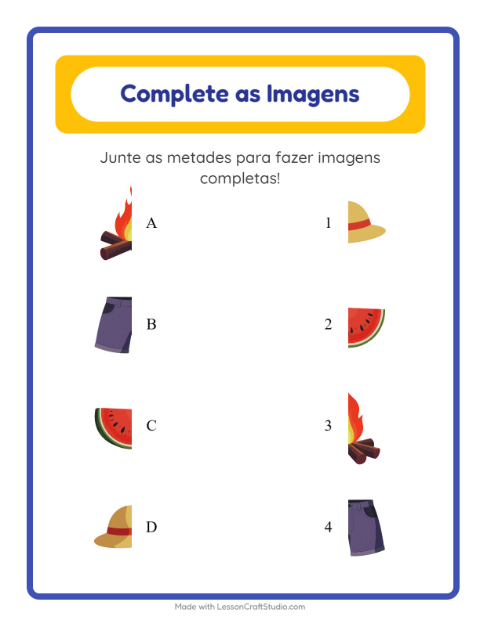 Pré-visualização da ficha de Pareamento De Sombras com Verão para Educação infantil (pré-escola, 5-7 anos)