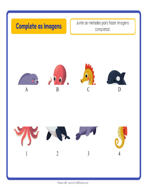 Pré-visualização da ficha de Pareamento De Sombras com Vida marinha para Educação infantil (pré-escola, 5-7 anos)