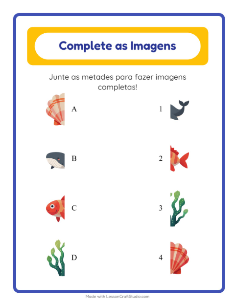 Pré-visualização da ficha de Pareamento De Sombras com Vida marinha para Educação infantil (pré-escola, 5-7 anos)