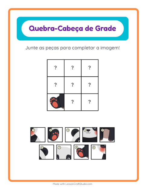Pré-visualização da ficha de Pareamento Em Grade com Animais para Educação infantil (pré-escola, 5-7 anos)