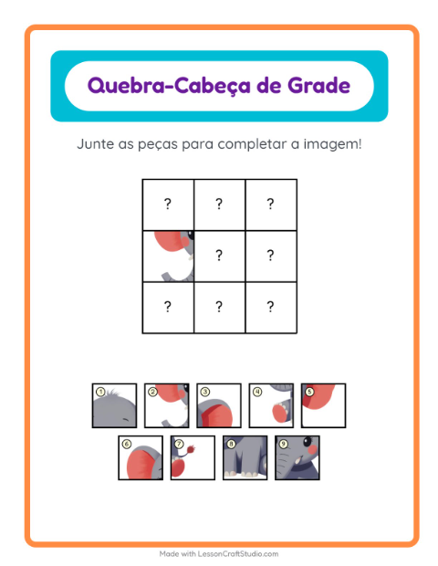 Pré-visualização da ficha de Pareamento Em Grade com Animais do zoológico para Educação infantil (pré-escola, 5-7 anos)