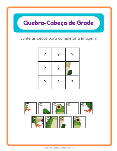 Pré-visualização da ficha de Pareamento Em Grade com Criaturas da floresta para Educação infantil (pré-escola, 5-7 anos)