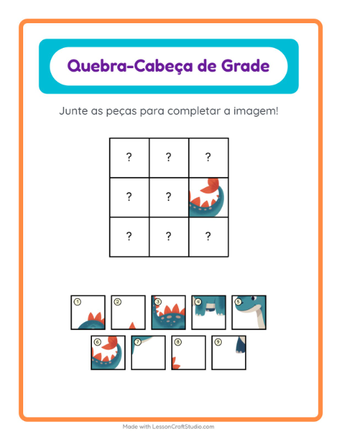 Pré-visualização da ficha de Pareamento Em Grade com Dinossauros para Educação infantil (pré-escola, 5-7 anos)