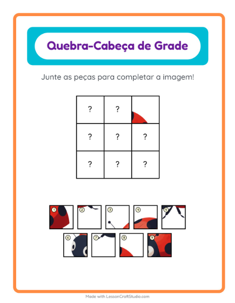 Pré-visualização da ficha de Pareamento Em Grade com Insetos e bichos para Educação infantil (pré-escola, 5-7 anos)