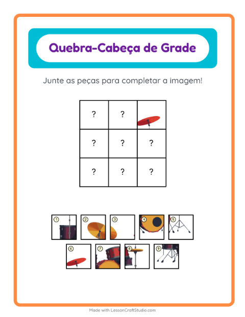 Pré-visualização da ficha de Pareamento Em Grade com Música para Educação infantil (pré-escola, 5-7 anos)