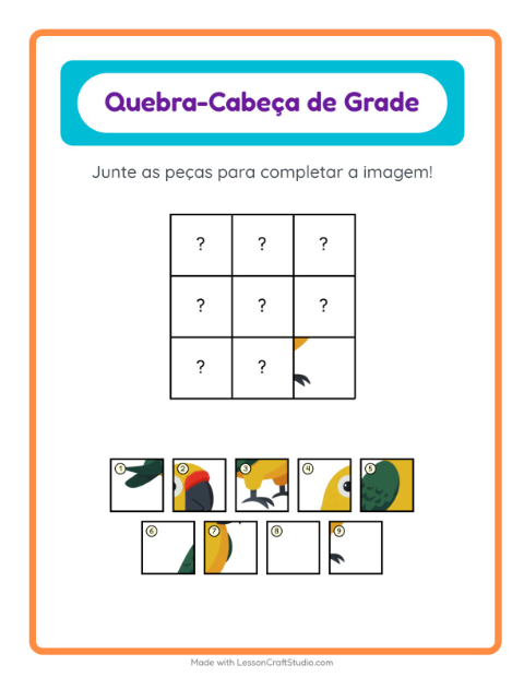 Pré-visualização da ficha de Pareamento Em Grade com Pássaros 2 para Educação infantil (pré-escola, 5-7 anos)