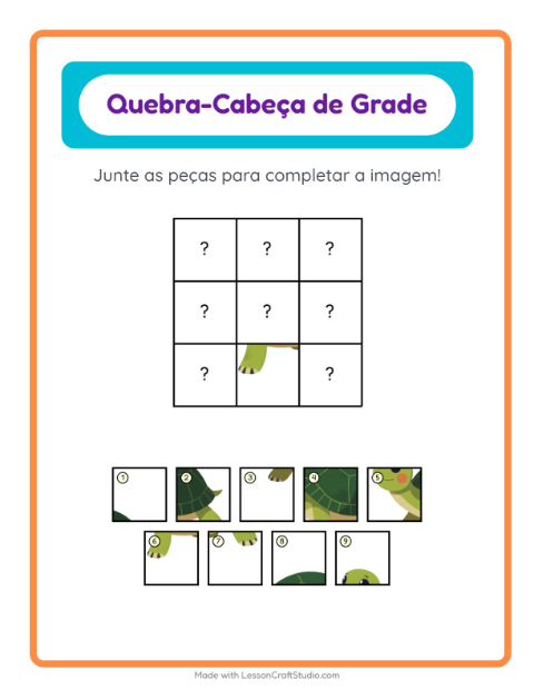Pré-visualização da ficha de Pareamento Em Grade com Répteis e anfíbios para Educação infantil (pré-escola, 5-7 anos)