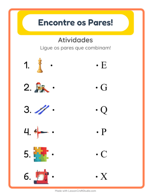 Pré-visualização da ficha de Pareamento com Atividades para Educação infantil (pré-escola, 5-7 anos)