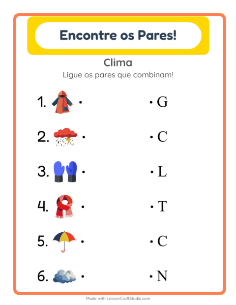 Pré-visualização da ficha de Pareamento com Clima para Educação infantil (pré-escola, 5-7 anos)