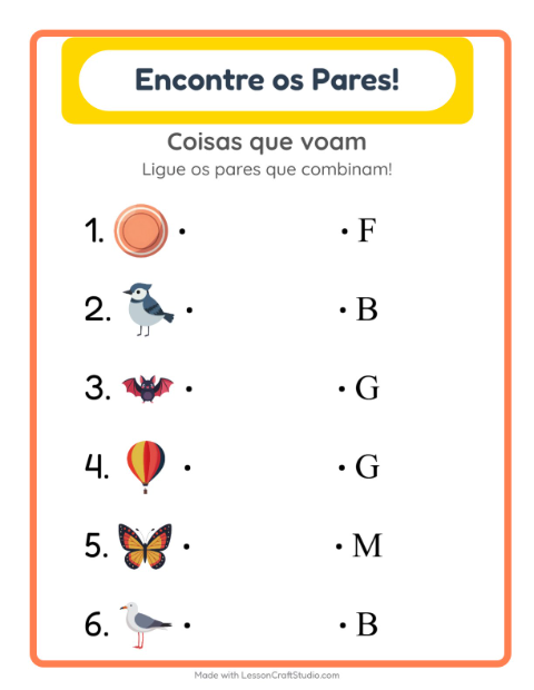 Pré-visualização da ficha de Pareamento com Coisas que voam para Educação infantil (pré-escola, 5-7 anos)