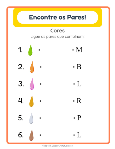 Pré-visualização da ficha de Pareamento com Cores para Educação infantil (pré-escola, 5-7 anos)